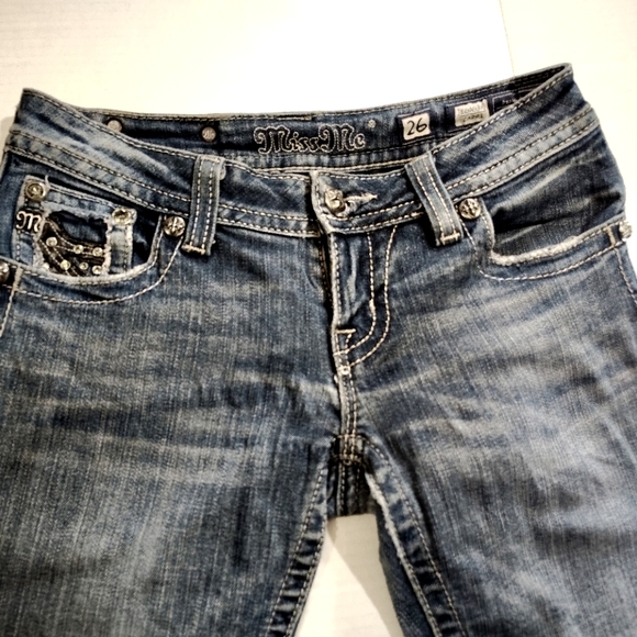 Miss Me Ankle Skinny Jeans,Women Blue Denim+Silver Studs,Distressed,Pockets, 26 - Picture 7 of 14